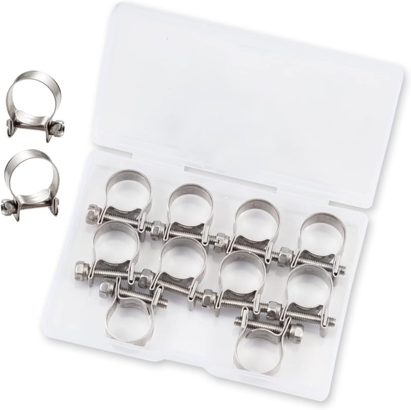 LEONTOOL 10pcs Stainless Steel Mini Fuel Line Pipe Hose Clamp Clip 14-16mm Fuel Injection Line Style Hose Clamp Adjustable Pipe Hose Clip Tube Clamps For Diesel Petrol Pipe (9/16" - 5/8"Dia) - Image 1